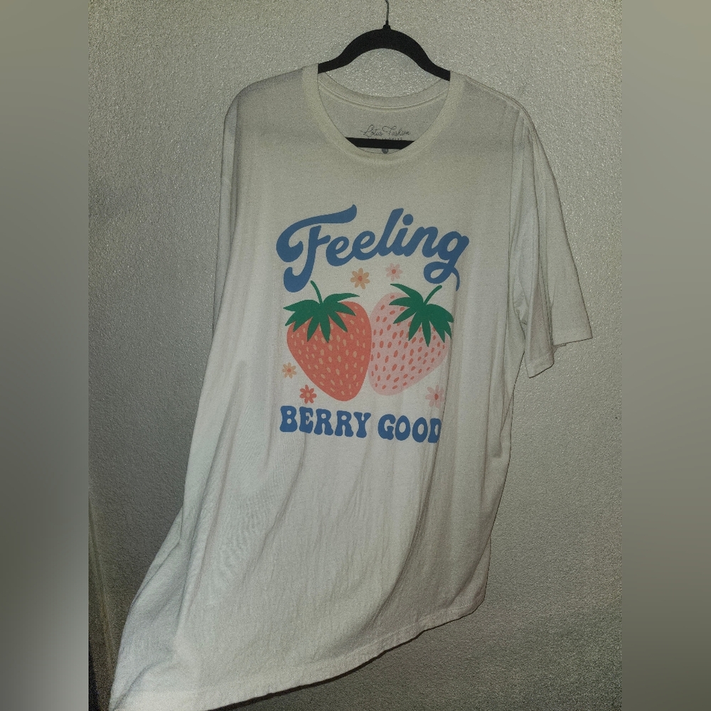 🍓EUC Lotus Fashion LA "Feeling BERRY🍓 Good" Cream🍦100% Cotton Sz 2XL🍓 - Picture 7 of 8